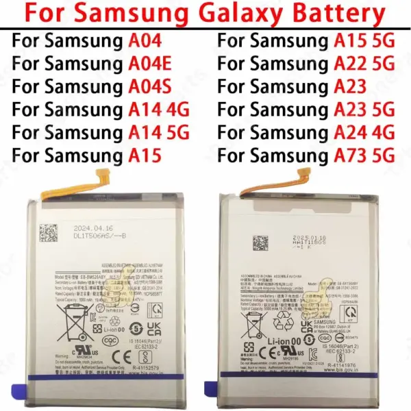 Phone Battery For Samsung Galaxy A04 A04E A04S A14 A15 A22 A23 A24 A73 4G 5G HQ-50S WT-S-W1 EB-BA217ABY EB-BA156ABY EB-BM526ABS