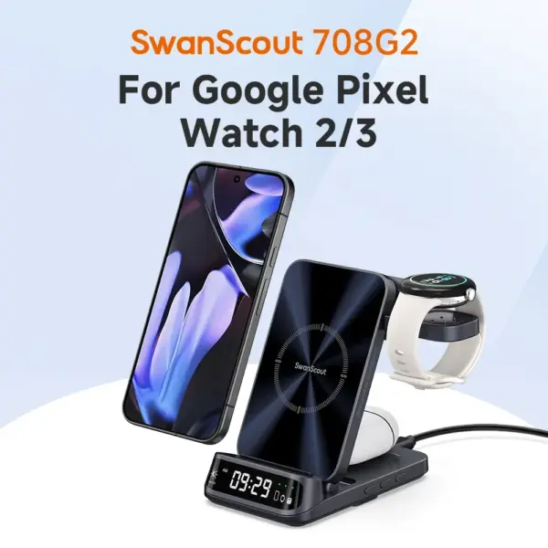 SwanScout 708G2 Wireless Charger For Google Pixel 9 Pro XL Fold 8 7 6 for Fitbit Versa 4 3 Fitbit Sense 2 1 for Pixel Watch 3 2