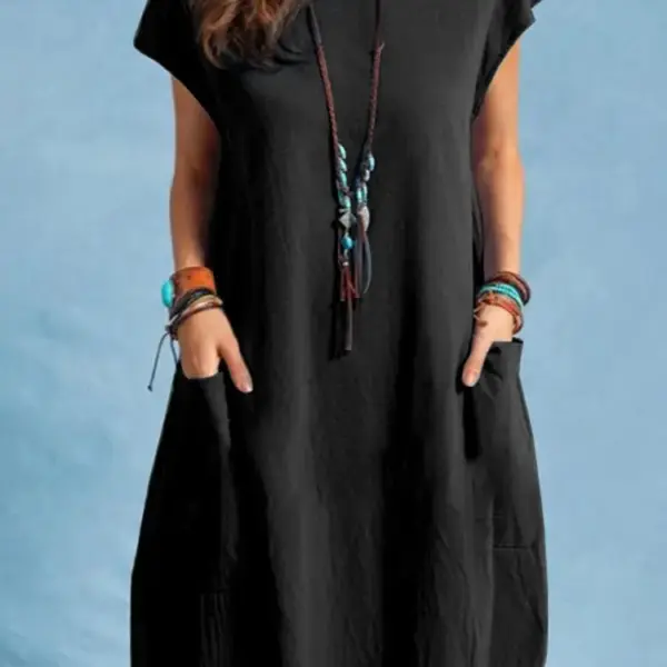 Oversized Vintage Short Sleeve Solid Sundress ZANZEA Women Summer Knee-length Dress Casual Loose Cotton Vestidos Beach Dresses