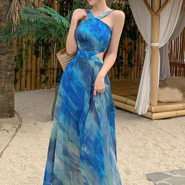 H Han Queen 2024 Summer Dresses Elegant And Pretty Prints Vintage Long Dress Women Chiffon Sexy Bohemia Vestidos Female Clothing