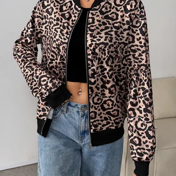 Autumn New Women's Tops Coat Streetwear Fashion Long Sleeves Leopard Print Zippers Hoodie Casual Slim Female Versatile Clothing