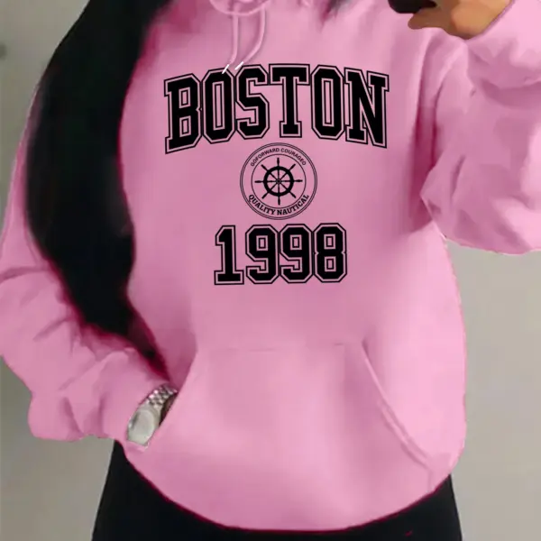 Boston City 1998 Art Letter Printing Hoody Women Pocket Y2K Fleece Hoodie Autumn Multicolor Sportswear Hip Hop Loose Clothes