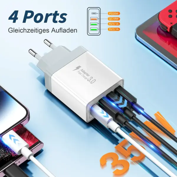 35W USB PD Multi Ports Chagrer Fast Charging Type C USB Mobile Phone Power Adapter For iPhone Xiaomi Huawei Samsung Wall Charger