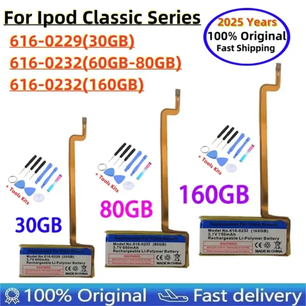 650mAh A1036 A1136 Battery For IPod Classic Gen 5 5.5 Video 30GB 616-0229 6TH 7TH 80GB 120GB Thin 160GB Fast Shipping