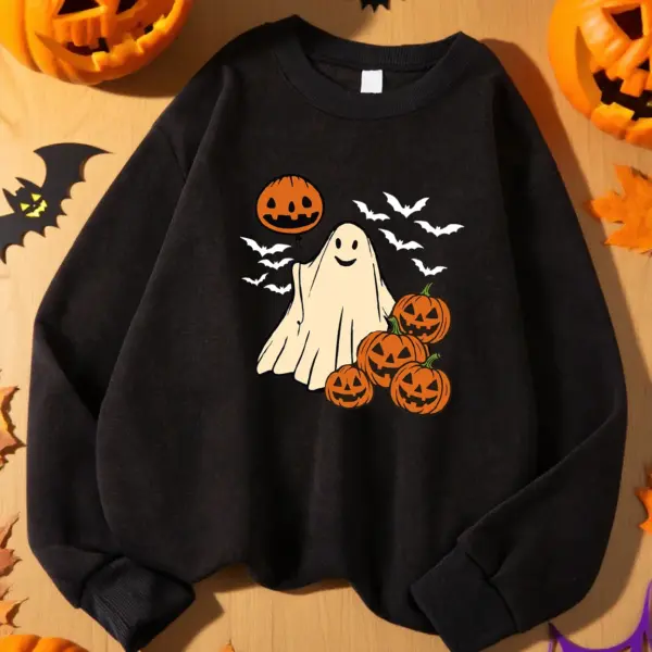 Pumpkin Balloon Ghost And Bat Pattern Sweatshirt Woman Sport Y2K Top Autumn Casual Sportswears Loose Hip Hop Sweatshirts