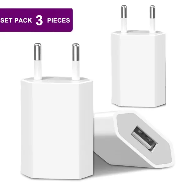 3pcs 5V 1A EU Mobile Phone Charger Fast Charging Charger for Iphone Samsung Single USB Port Socket Cube Phone Adapter
