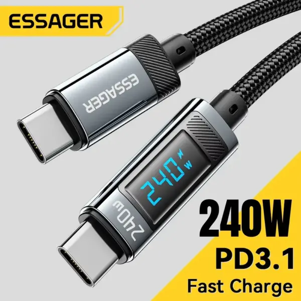 Essager 240W USB Type C To USB C Cable 100W PD 3.1 Fast Charging Charger Wire For Macbook Pro Xiaomi Samsung Laptop USBC Cord 2M