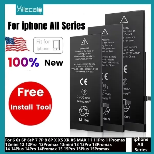 Xilecaly Battery For iPhone 14 Pro Max 11 Pro 12 13 Mini Pro Max SE 2 SE 3 Original Real Capacity Replacement Bateria 100% New