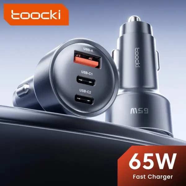 Toocki 65W USB C Car Charger 3 Ports Type C Fast Charge PPS PD3.0 QC Car Phone Charger For iPhone 16 Xiaomi Huawei Samsung