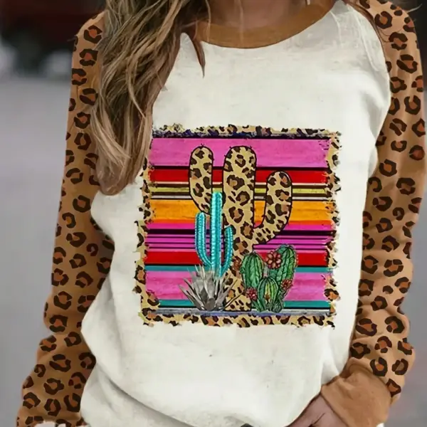 Women's Printed Thin Sweatshirt Fashion Casual Round Neck Long Sleeve Pullover Sweatshirt