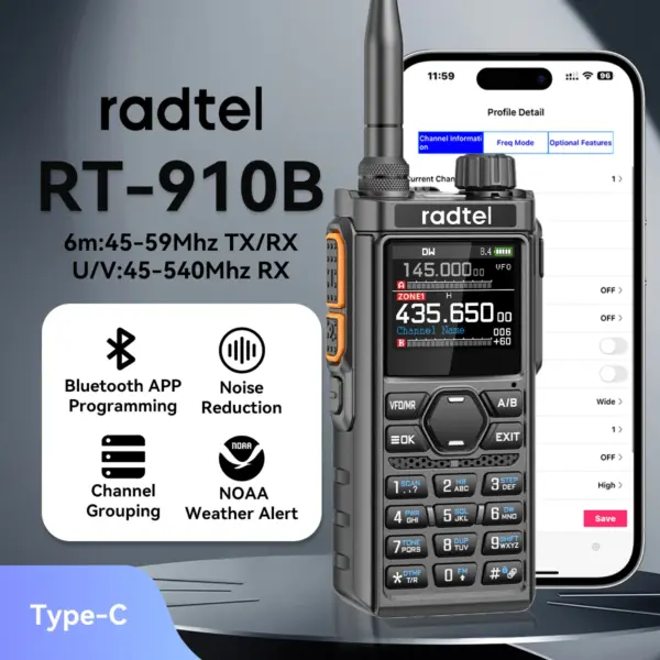Radtel RT-910B Bluetooth App Programing and Noise Reduction Ham Radio 45-59Mhz TX RX Walkie Talkie Air Band NOAA Police Marine