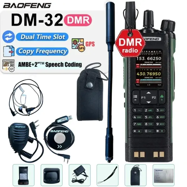 New BAOFENG DM32 Walkie Talkie DM-32 DMR Digital Radio GPS 10W Multi Band Wireless Copy Frequency USB-C SMS UV32 Ham 2 WayRadio