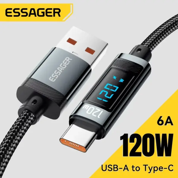 Essager 120W USB Type C Cable Fast Charging USB C Charger Cord For For iPhone 15 14 13 12 Huawei With Led Digital Display Cable