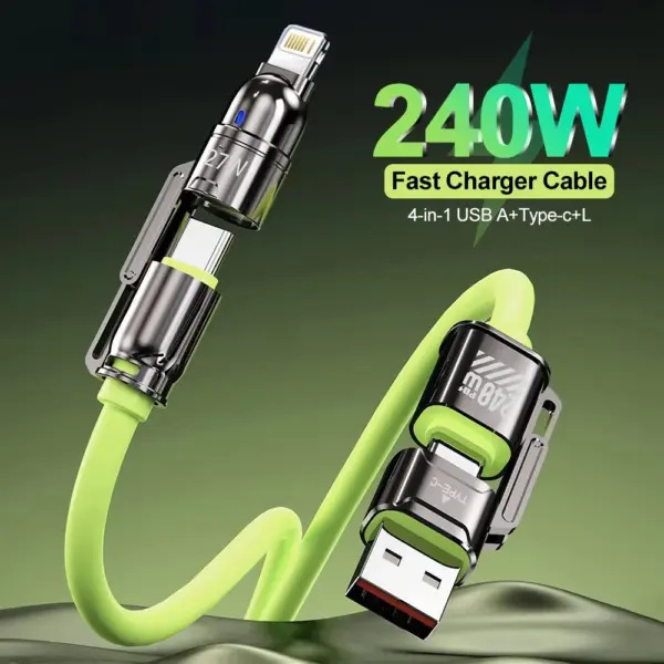 4 in 1 USB Cable ​​240W Fast Charging Data Cable PD 27W USB C Charger Wire for MacBook Pro Samsung Xiaomi Huawei iPhone 15 16