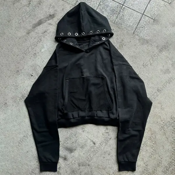 Pore decoration Hip Hop Y2K Hooded sweatshirt Solid color Punk Pullover Rock Goth Oversized Zipper Hoodie sweatshirt Streetwear