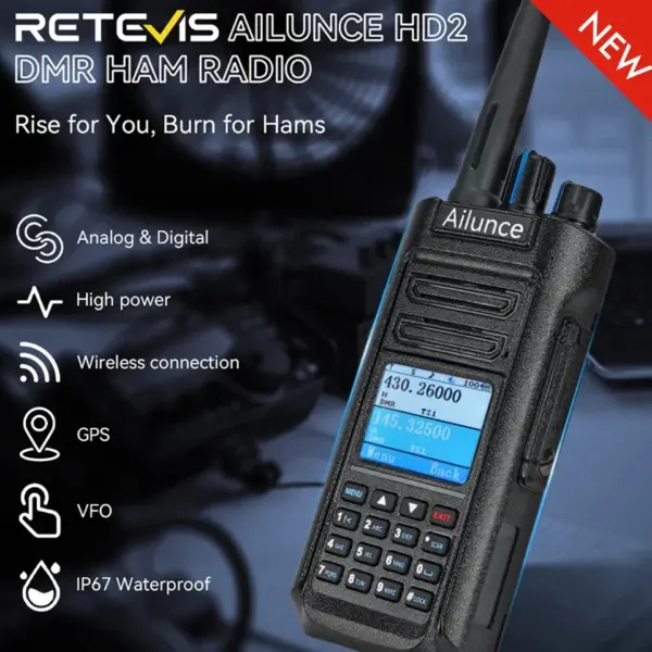 Retevis Ailunce HD2 Walkie Talkie DMR Radio UHF VHF Ham Radio IP67 Waterproof Long Range DMR GPS APRS Digital Radio Bluetooth
