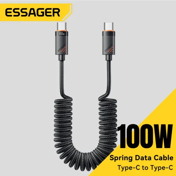 Essager Car Spring Type C Cable For iPhone 16 1514 Xiaomi Samsung 100W PD Fast Charging For Macbook iPad Type C to Type C Cable