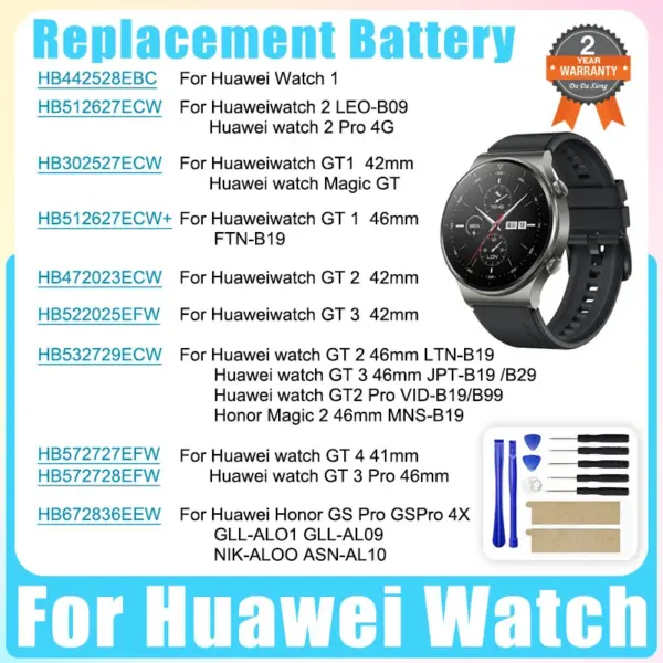 Brand-New Watch Replacement Battery For Huawei Watch 1 2 3 GT 1 2 3 4 PRO 41mm 42mm 46mm Rechargeable Batteries Batteia+Tool