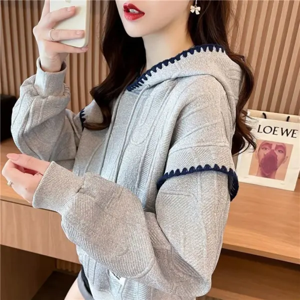 Spring Autumn Women's Hoodie Slimming Thin Fashionable Large Size Casual Wear Polyester Fabric Princess Sleeve Zipper Closure