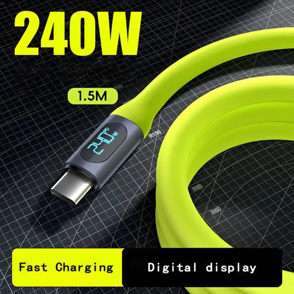 Digital Display 240W Super Fast Charging Mobile Phone Data Type C Cable For iPhone 15 16 Xiaomi Samsung Huawei Liquid Silicone