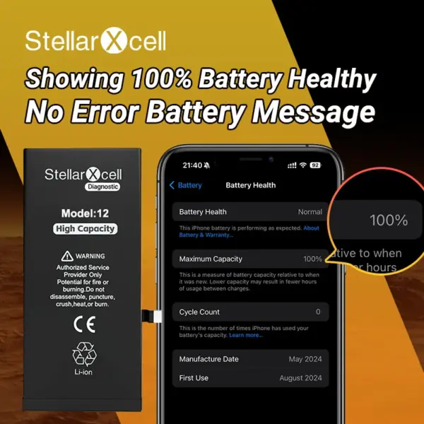 StellarXcell Battery no pop up message Run diagnose for iphone 11 Pro max 14 Plus 15 14 12 13mini battery replacement