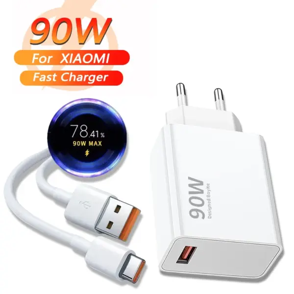 90W USB Fast Charger for Xiaomi 15 14 13 12 11 10 Ultra Redmi Note 12T 13 Pro Turbo Quick Charge Type C USB Charging Cable