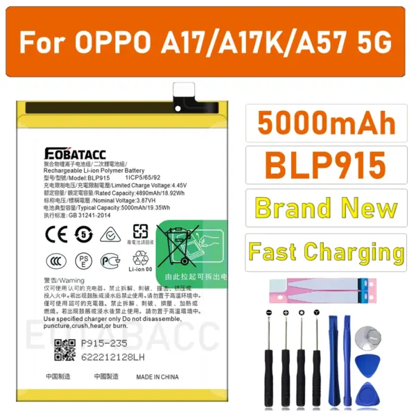 2025 Years 100% Orginal New Battery 5000mAh BLP915 Battery For Oppo A57 5G PFTM20 A17 /CPH2477 A17K Mobile Phone Batteries