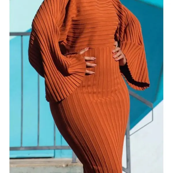 Women's Batwing Sleeve Knitted Rib Long Dress Bodycon Solid Elegant Round Neck Casual Autumn Fashion Solid Vintage Dresses 2024