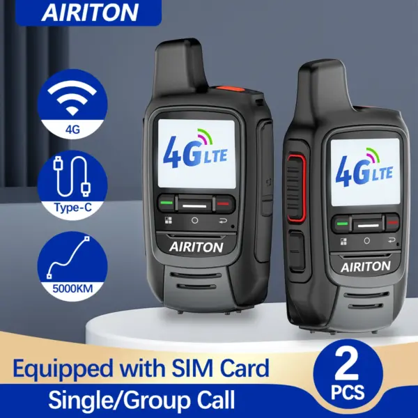 AIRITON AI-300 Global POC Walkie Talkie 2G/3G/4G Network SIM Card 5000KM Long Range Type-C Charger LCD Display Screen Ham Radio