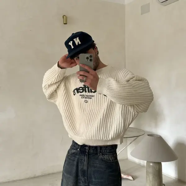 Street trend letter patch design simple long sleeved couple y2k retro casual comfortable loose warm outdoor O-neck sportswear