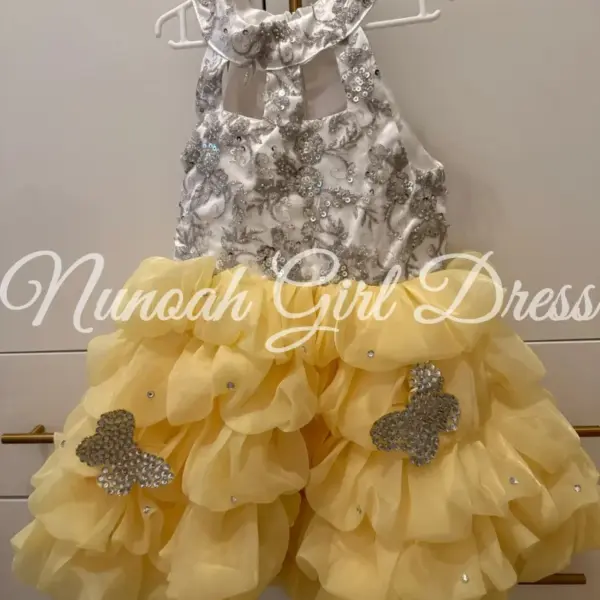 Yellow Flower Girl Dresses for Weddings Sequins Crystal First Holy Communion Dress With Train Toddlers Princess Pageant Gowns