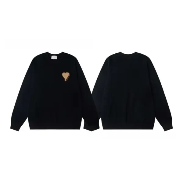 Trendy Brand AM1 Black Gold Furry Embroidered Heart Simple Unisex Sweatshirt Autumn Winter New Arrival Cotton Comfortable Casual