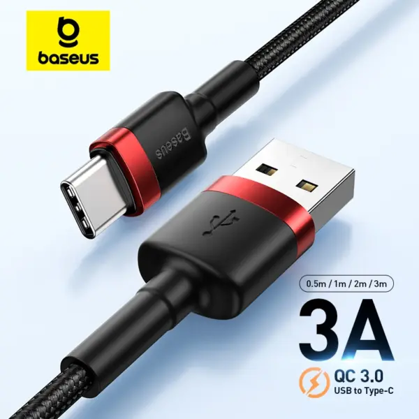 Baseus 60W 3A USB Type C Cable For Huawei Honor Xiaomi Samsung Super Charge Fast Charging USB C Charger Data Cable Wire Cord