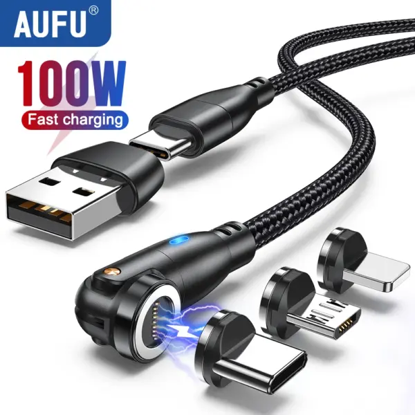 AUFU 5A Magnetic USB C Cable For Realme Huawei 100W Fast Charging Wire For IPhone Samsung Laptop Micro Magnet Charger USB Cable