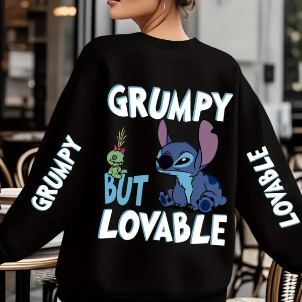 Disney Stitch Grumpy But Lovable Sweatshirt Women's Men Cotton Hoodies Pullover Autumn Winter Fleece Oversized O-Neck Coat Tops