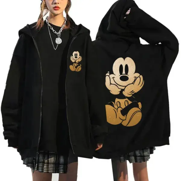 2025 Women's New Hoaodies Disney Products Mickey Mouse Pattern Sweatshirt Jacket Fall Winter Long Sleeve Oversized Zip Hoodies