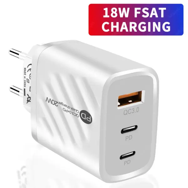 EU/US/UK Plug 18W USB Type C Fast Charger QC3.0 PD Mobile Phone High Speed Charging Adapter For iPhone 16 Xiaomi Travel Adapter
