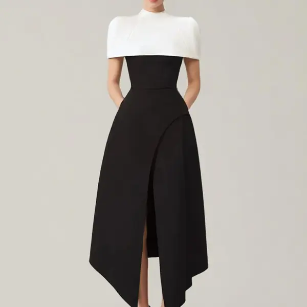 Colorblack Slimming Elegant Long Dress Women Square Collar Sleeveless High Waist Pleated Evening Dresses Female Style New