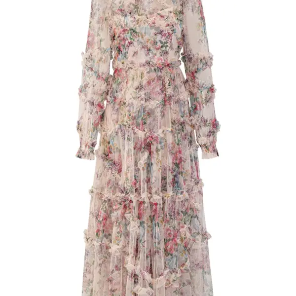 Elegant Sexy Lace Floral Prom Dresses Pleated Long Woman Wedding Party Dress Luxury Long Sleeve Gala Evening Dresses Women 2024