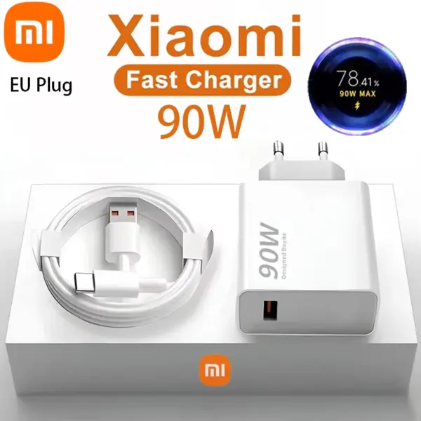 Xiaomi 90W Charger Fast Charge Quick USB 3.0 Type- C Charging Cable EU Charge Adapter For Redmi Note 13 Xiaomi 15 14 Ultra