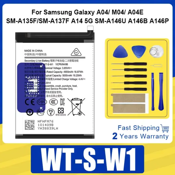 WT-S-W1 New Battery For Samsung Galaxy A04 / M04/ A04E SM-A135F/SM-A137F A14 5G SM-A146U A146B A146P Phone Batteria+ Tools