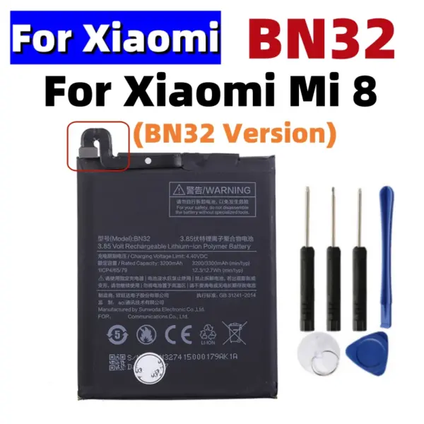 BN32 Battery For Xiaomi Mi 8 Replacement Phone Battery 3300mAh With Free Tools