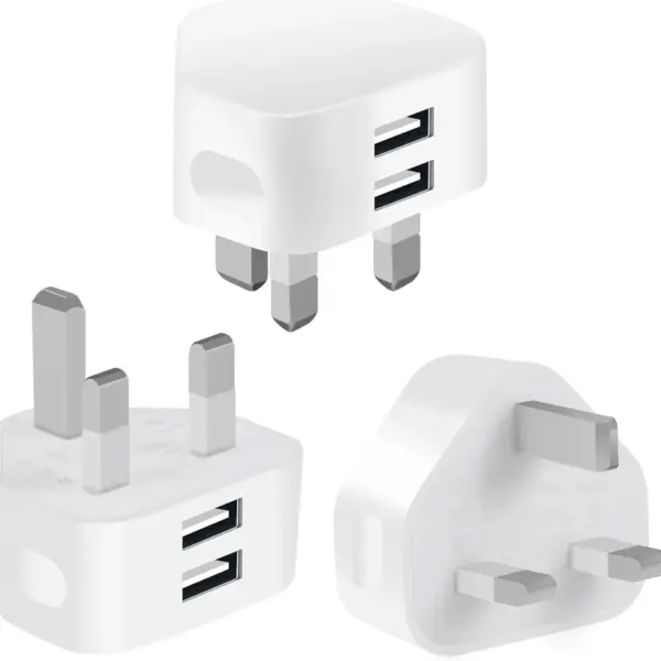 3Pack Dual Port USB Plug UK Adapter 5V 2.1A USB Charger Universal Mobile Phone USB Travel Adapter for iPhone 6/7/8 samsung S23