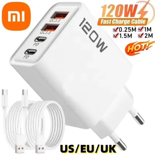 Xiaomi 120W PD 4 Ports USB C Charger Quick Charge Type C USB Phone Charger Fast Charging Adapter for Samsung iPhone Huawei