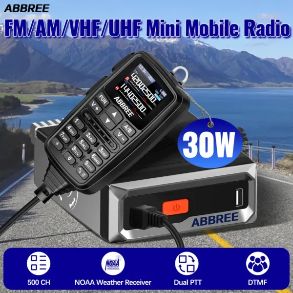 ABBREE AR-7600 Mini Mobile Radio Multi Band FM AM VHF UHF Wireless Copy Frequency Long Range Car Walkie Talkie With Speaker Mic