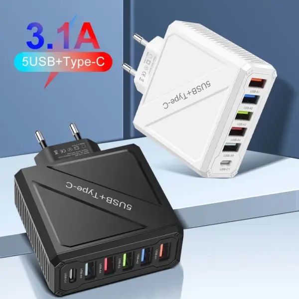 65W 5Ports USB Charger PD Charging Adapter For Xiaomi iPhone Samsung Vivo Mobile Phone Plug Charging QC 3.0 Wall Charger