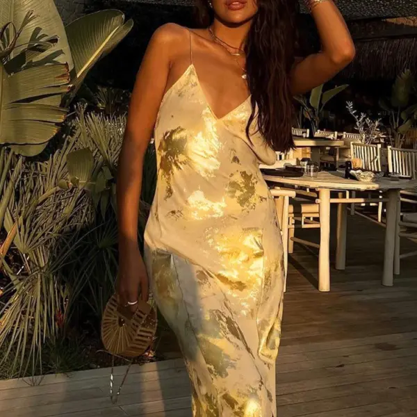 Dulzura Women'S V-Neck Backless Print Strappy Tight Long Maxi Dress Sexy Vintage Clothes Party Club