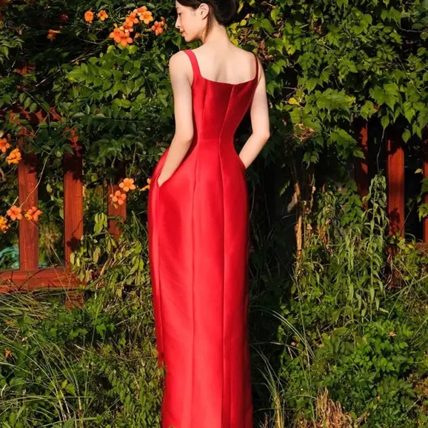 Lautaro Spring Summer Autumn Praty Birthday Evening Dresses Woman Elegant Luxury Red Prom Spaghetti Strap Satin Maxi Dress 2025