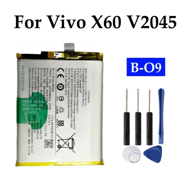 B-O9 4300mAh High Capacity Replacement Battery For Vivo X60 V2045 Mobile Phone Battery B-09 + Free Tools