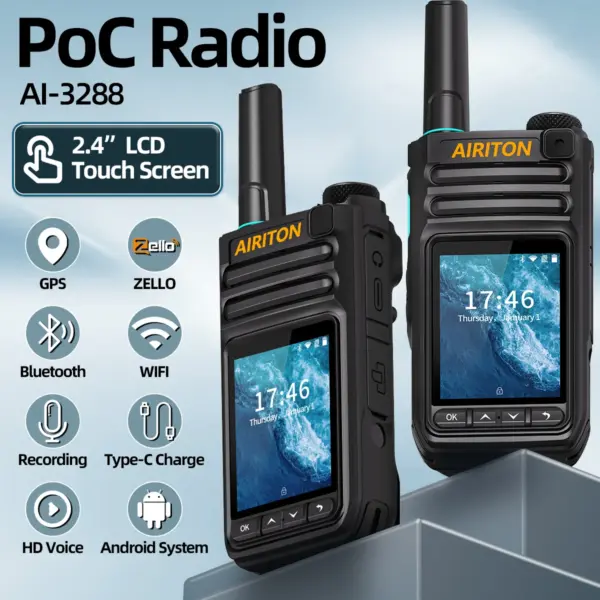 AIRITON AI-3288 Network Walkie Talkie 2.4”Touch Screen Zello Global POC Radio GPS WIFI 4G Bluetooth Unlimited distance Radio